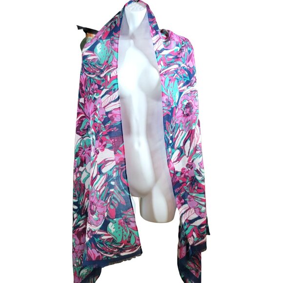 Charmine Charlie Scarf Pink Blue Green White Excellent 27 x 72 - Picture 1 of 3